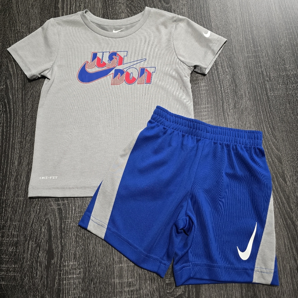 Nike Toddler Boys 4T Gray and Blue Shirt & Shorts Set